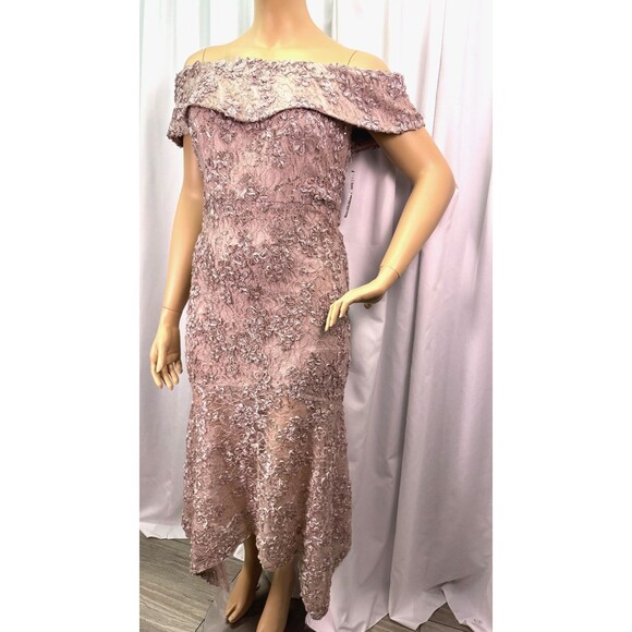 Xscape 18W Taupe Off Shoulder Lace Sequin Gown Formal Evening Wedding Dress NWT - Picture 7 of 16